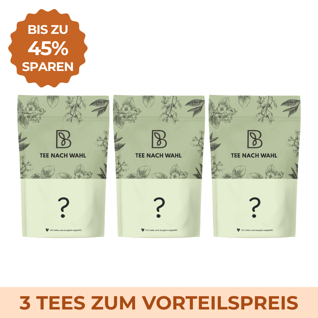 Drei BRU Teepackungen mit der Aufschrift Tee nach Wahl im Herbst Tee-Angebot: 3 Tees zum Vorteilspreis, bis zu 45 % sparen.
