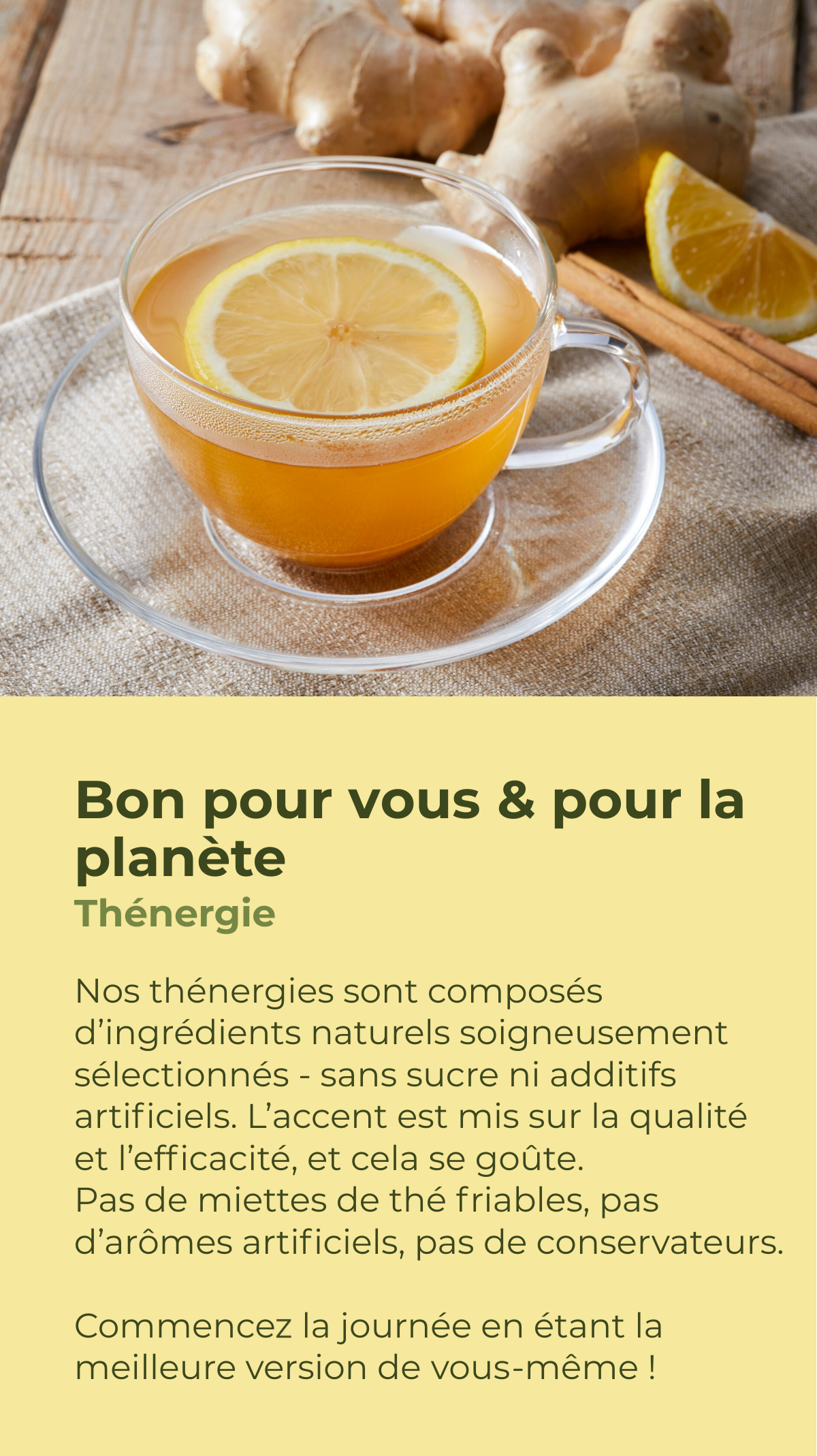 Bon pour vous et pour la planète : thé énergisant sans sucre, sans additifs ni conservateurs