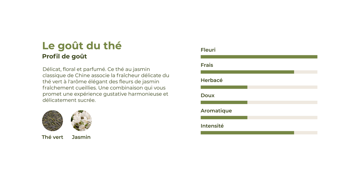 Profil de goût du thé au jasmin avec thé vert et jasmin
