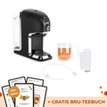 BRU Herbst-Spar-Set: Teemaschine in Schwarz Chrome mit doppelwandiger Glastasse, Wasserfilter, Entkalkungsadapter und gratis digitalem BRU Teebuch